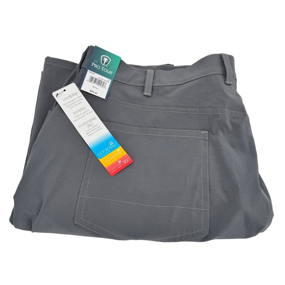 Pro Tour Golf Pants Mens 42x32 (43x32 ACTUAL)‎ Gray Straight UPF+ Stretch NEW